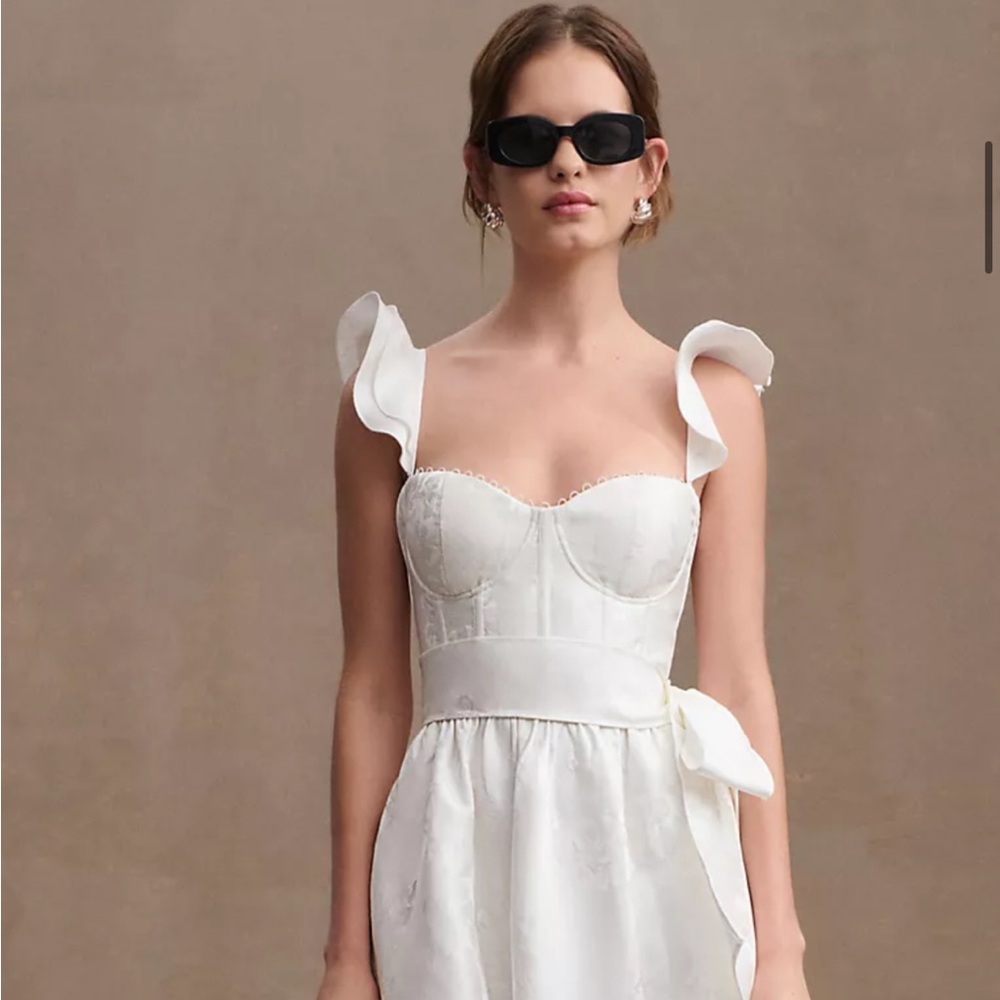 V. Chapman Vera Satin Ruffled-Sleeve Bustier Midi Dress - Picture 2 of 5